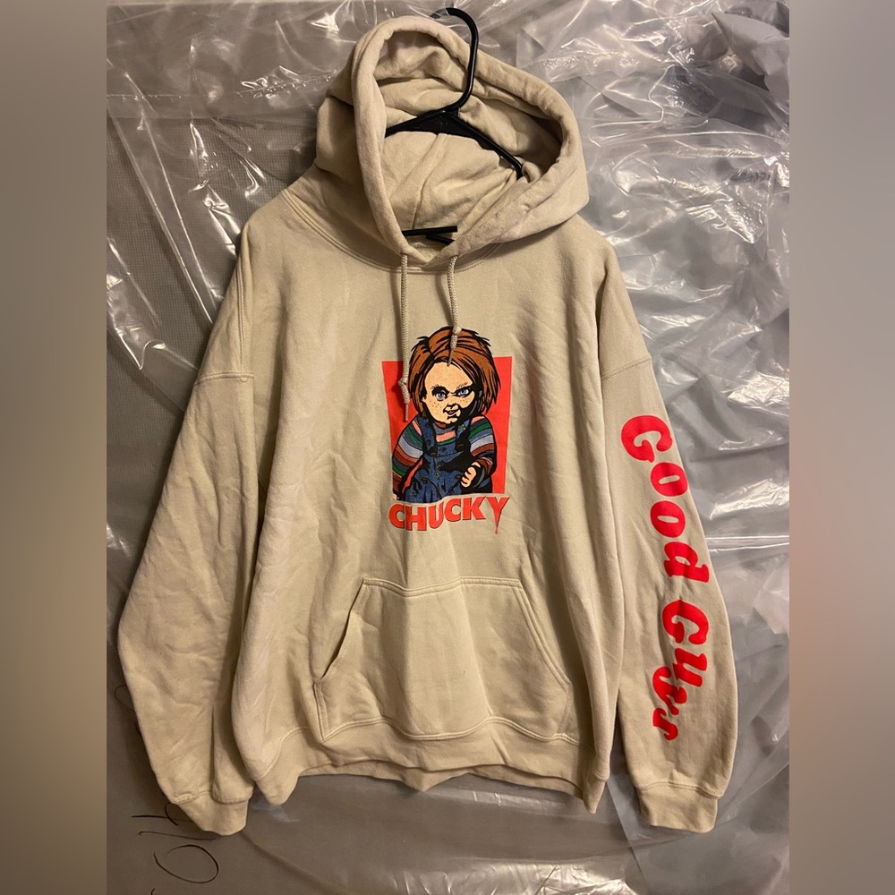 Chucky Beige Hoodie with Red Print